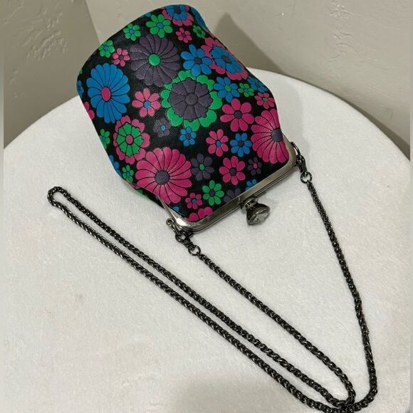 Colorful Floral Genuine Leather Diamond Shaped Push-lock Bucket Bag/Crossbody - Picture 11 of 16